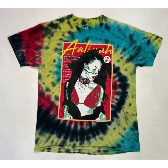 Aaliyah Graphic T-shirt Men Medium Oversize Multicolor Tie Dye Music - Picture 1 of 5